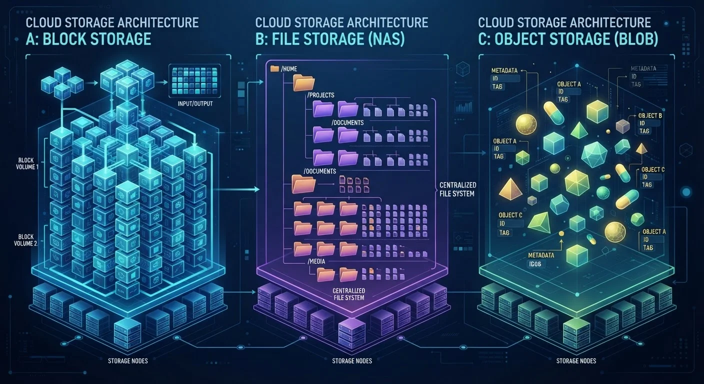 Object Storage, Block Storage, File Storage: What Each One Actually Does