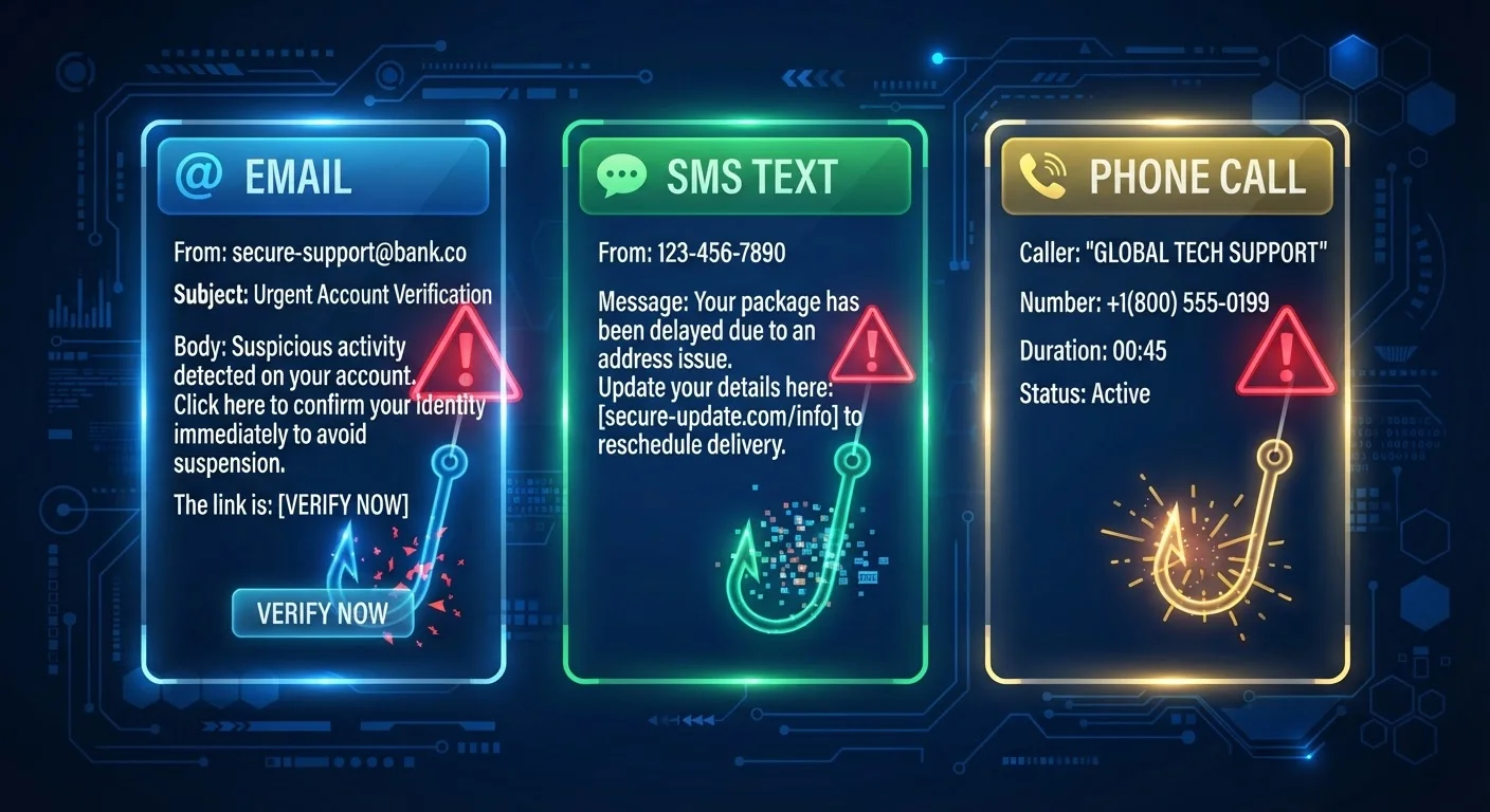 Phishing, Smishing, and Vishing: What Each Attack Actually Looks Like